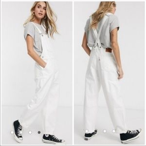 Levi’s White Baggy Overalls in Clean Sweep